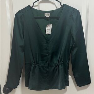 J. Crew Deep Green Satin Blouse